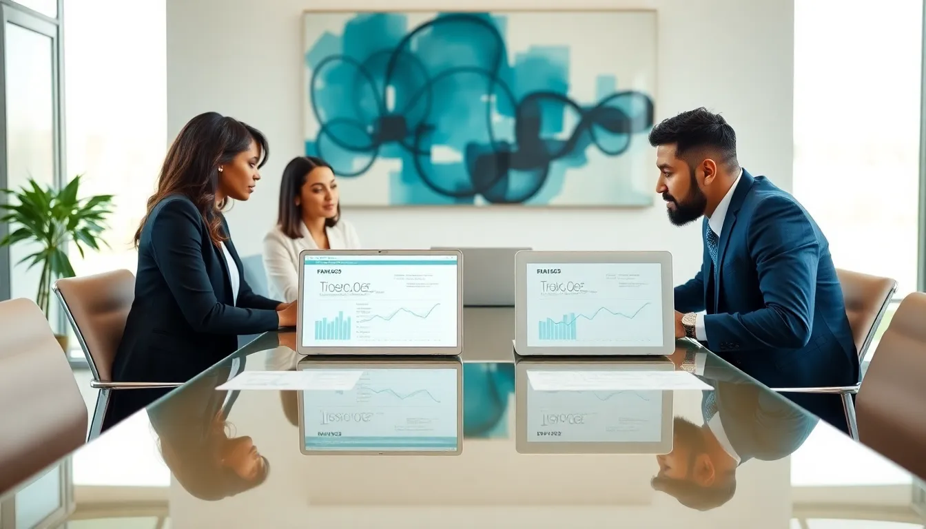 diverse financial team discussing debt solutions in a modern office.